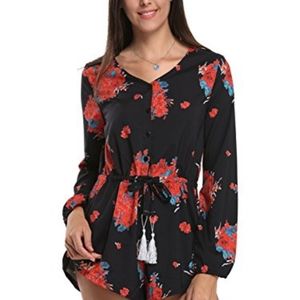 CHOIES RED AND BLACK FLORAL TASSEL JUMPSUIT